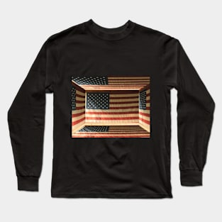 3D Box of American Flag Patriotic USA Long Sleeve T-Shirt